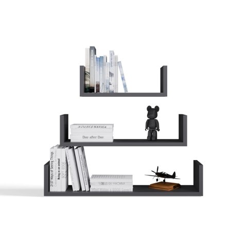 Półka Wisząca MOBI 3P Komplet 3x - Nowoczesne Półki Ścienne ANTRACYT
