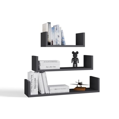 Półka Wisząca MOBI 3P Komplet 3x - Nowoczesne Półki Ścienne ANTRACYT