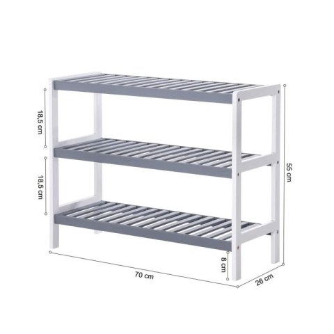 Bambusowy regał na buty 3 półki biało-szary 70x26x55 cm