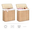 Kosz na pranie bambusowy 150l, 3 sekcje, składany z pokrywą