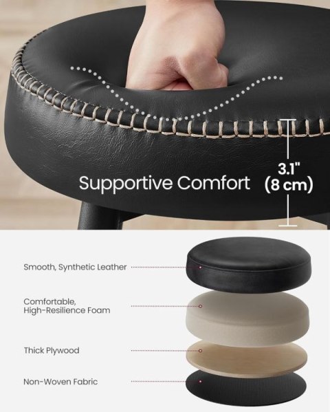 Zestaw 2 krzeseł barowych ECHO czarne, metal, skóra PU