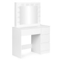 Toaletka kosmetyczna z lustrem i oświetleniem LED 4 szuflady taboret ModernHome