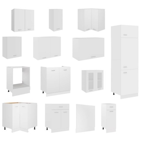 14-cz. zestaw szafek kuchennych, Lyon, biały, płyta wiórowa