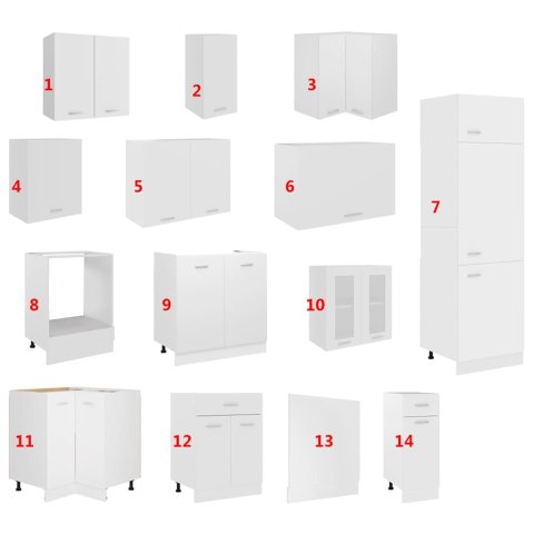 14-cz. zestaw szafek kuchennych, Lyon, biały, płyta wiórowa