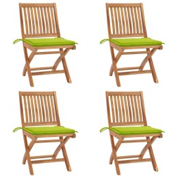 Składane krzesła ogrodowe z poduszkami, 4 szt., drewno tekowe