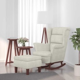 Fotel bujany z uszak, kremowy aksamit i lite drewno