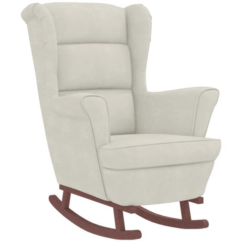 Fotel bujany z uszak, kremowy aksamit i lite drewno