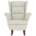 Fotel bujany z uszak, kremowy aksamit i lite drewno