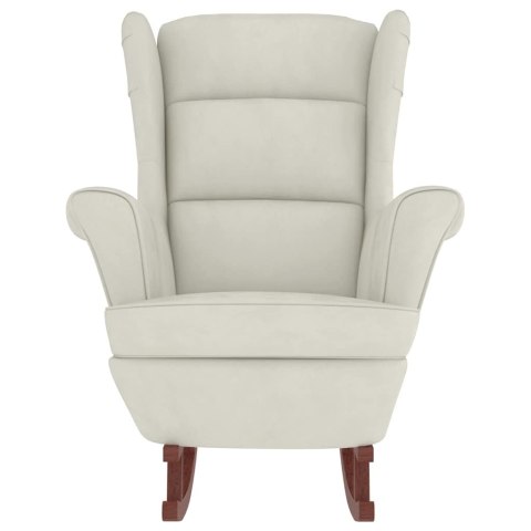 Fotel bujany z uszak, kremowy aksamit i lite drewno