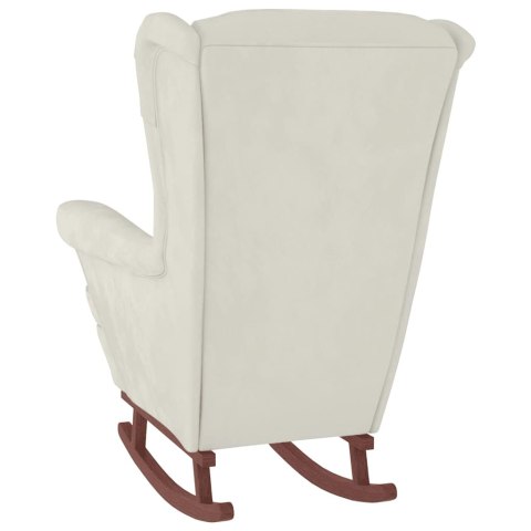 Fotel bujany z uszak, kremowy aksamit i lite drewno