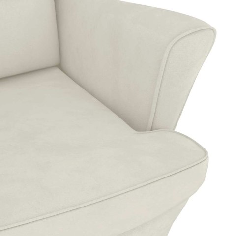 Fotel bujany z uszak, kremowy aksamit i lite drewno