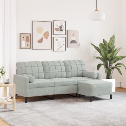 3-osobowa sofa z podnóżkiem, jasnoszara, 180 cm, aksamit