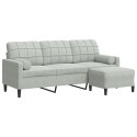 3-osobowa sofa z podnóżkiem, jasnoszara, 180 cm, aksamit