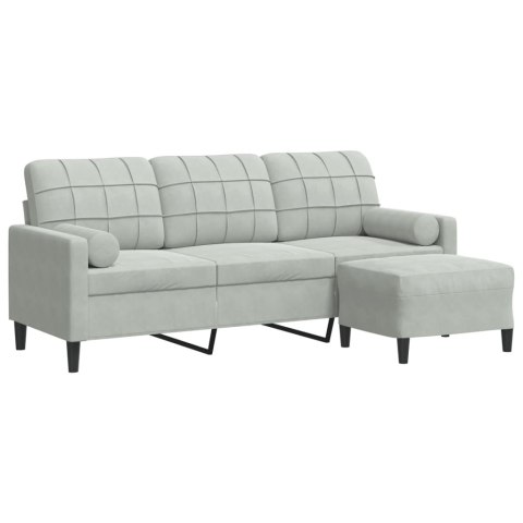 3-osobowa sofa z podnóżkiem, jasnoszara, 180 cm, aksamit