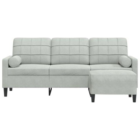 3-osobowa sofa z podnóżkiem, jasnoszara, 180 cm, aksamit