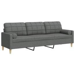 3-osobowa sofa z poduszkami, ciemnoszara, 210 cm, obita tkaniną