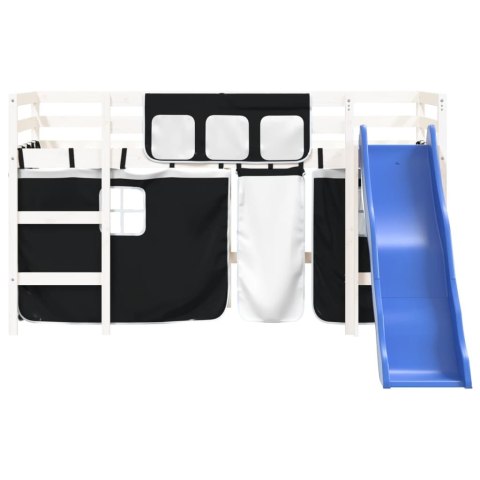 Dziecięce łóżko na antresoli, biało-czarne zasłonki, 80x200 cm