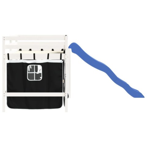 Dziecięce łóżko na antresoli, biało-czarne zasłonki, 80x200 cm