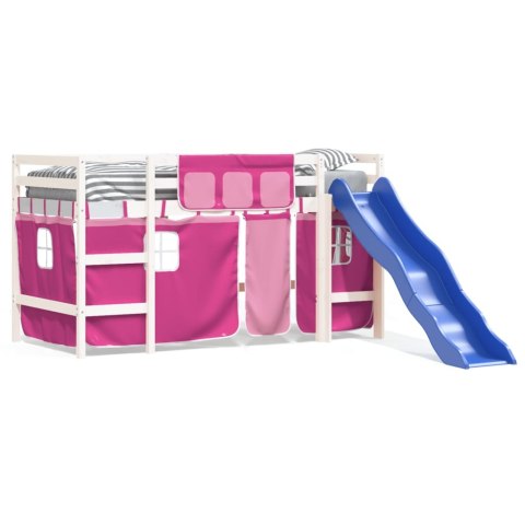 Dziecięce łóżko na antresoli, różowe zasłonki, 80x200 cm