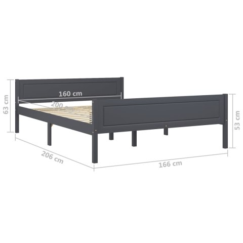 Rama łóżka z litego drewna sosnowego, szara, 160 x 200 cm Rama łóżka z litego drewna sosnowego, szara, 160 x 200 cm
