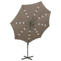 Wiszący parasol z lampkami LED i słupkiem, kolor taupe, 300 cm