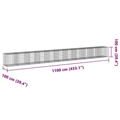 VidaXL Kosz gabionowy z pokrywą, 1100x100x100 cm, galwanizowane żelazo