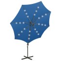 Wiszący parasol z lampkami LED i słupkiem, lazurowy, 300 cm