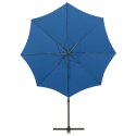 Wiszący parasol z lampkami LED i słupkiem, lazurowy, 300 cm