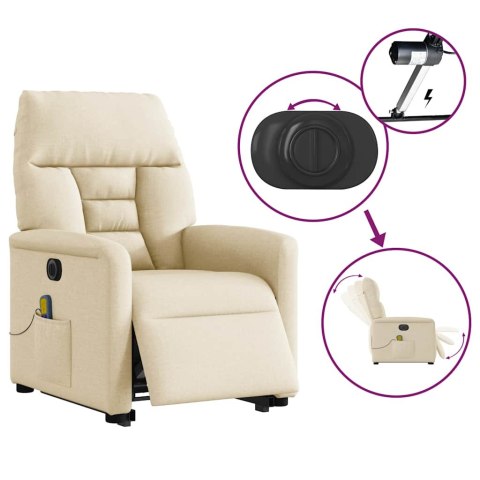 Podnoszony fotel masujący, elektryczny, rozkładany, kremowy