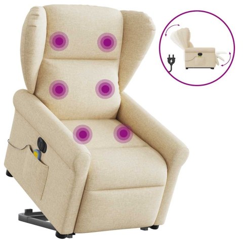 Podnoszony fotel masujący, elektryczny, rozkładany, kremowy
