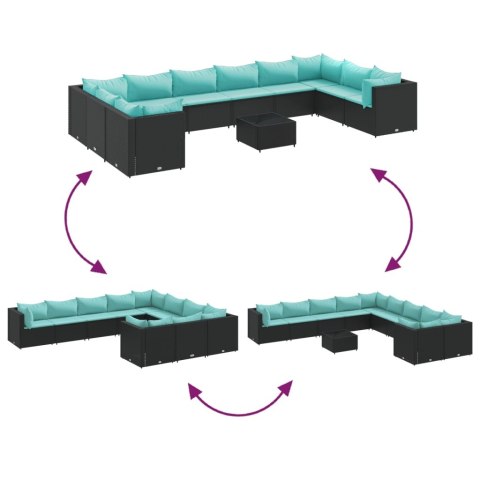 10-cz. zestaw mebli do ogrodu, poduszki, czarny rattan PE