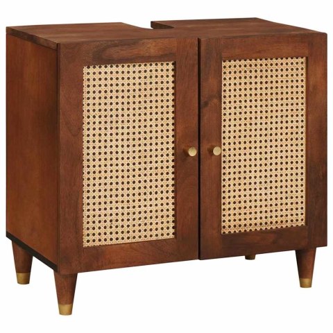 VidaXL Szafka Łazienkowa z półką 3 pcs Brązowy i czarny Drewno z mango