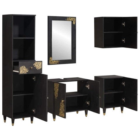 Zestaw Szafek Łazienkowych 5 pcs Czarny Drewno z mango