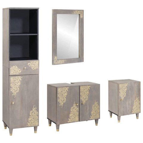 Zestaw Szafek Łazienkowych Z lustrem 4 pcs Szary Drewno z mango