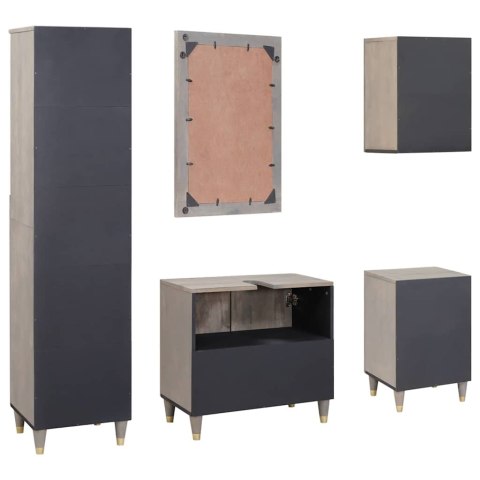 Zestaw Szafek Łazienkowych Z lustrem 5 pcs Szary Drewno z mango
