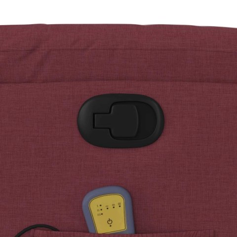 Podnoszony fotel masujący, rozkładany, bordowy, obity tkaniną