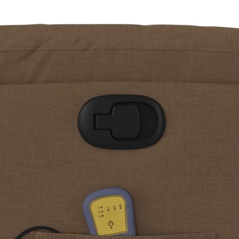 Podnoszony fotel masujący, rozkładany, brązowy, obity tkaniną