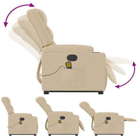 Podnoszony fotel masujący, rozkładany, kremowy, obity tkaniną