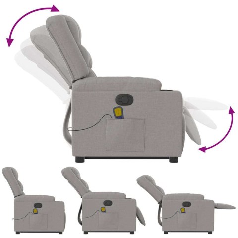 Podnoszony fotel masujący, rozkładany, szary, tkanina