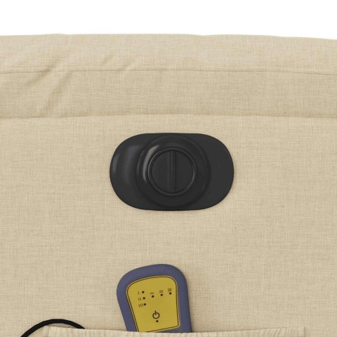 Rozkładany fotel masujący, elektryczny, kremowy, tkanina