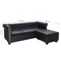 Sofa Chesterfield w kształcie litery L, sztuczna skóra, czarna