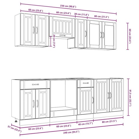 Zestaw szafek kuchennych 8 -częściowy, Lucca, biały o wysokim połysku