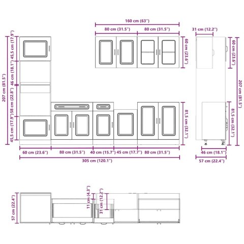 Zestaw szafek kuchennych, Kalmar, 7-częściowy, dąb artisan