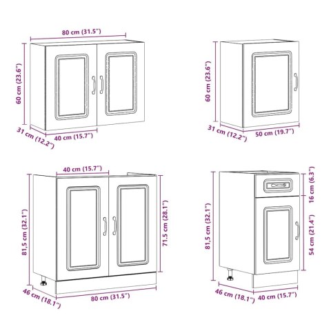 Zestaw szafek kuchennych, Kalmar, 7-częściowy, dąb artisan