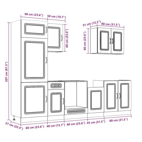 Zestaw szafek kuchennych, Kalmar, 7-częściowy, dąb artisan