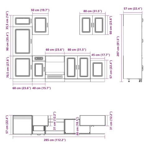 Zestaw szafek kuchennych Kalmar 7-częściowy szary dąb sonoma
