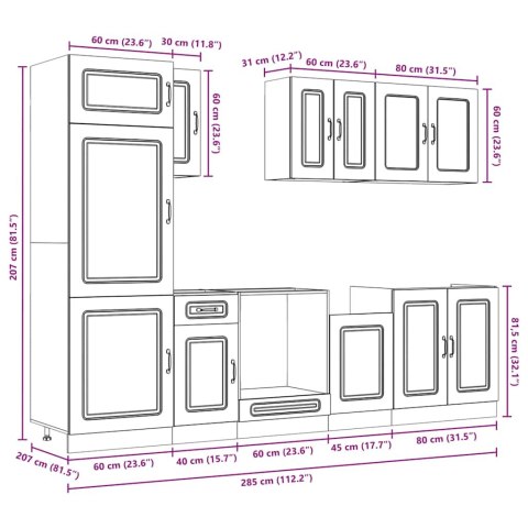 Zestaw szafek kuchennych, Kalmar, 8-częściowy, dąb artisan