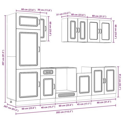 Zestaw szafek kuchennych, Kalmar, 8-częściowy, dąb brązowy