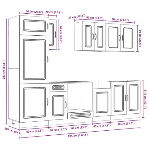 Zestaw szafek kuchennych, Kalmar, 8-częściowy, szarość betonu