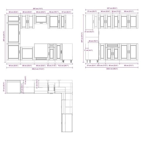 Zestaw szafek kuchennych, Porto, 14-częściowy, przydymiony dąb